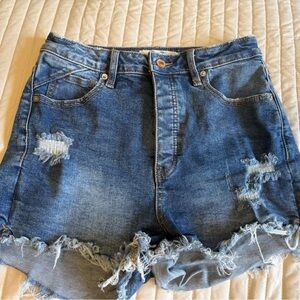 Free People We The Free Distressed Button Fly Denim Shorts Size 28 Frayed Hem